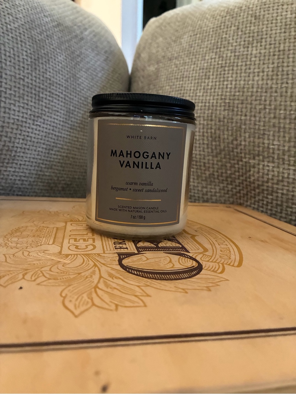 White Barn Mahogany Vanilla Candle in Cream with Black Lid